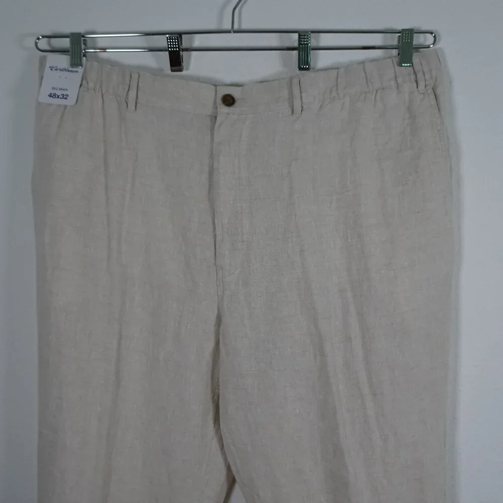 Roundtree Yorke Caribbean Linen Pants Big Men's Size 48x32 Beige Resort Beach